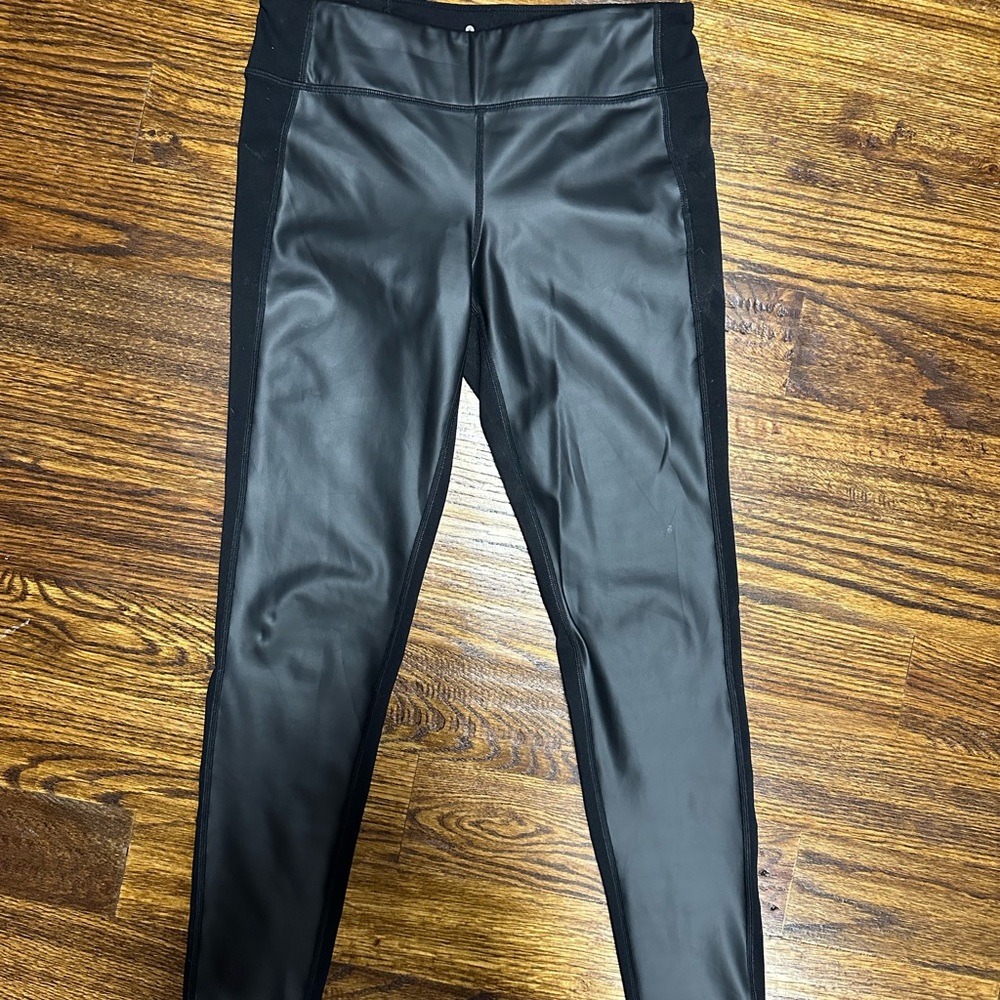 Black Athleta Leggings with Faux Leather